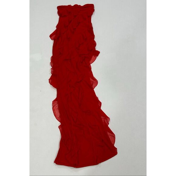 Oh Polly Red Ruffle Maxi Dress Size 2 Strapless Formal Gown - Picture 1 of 7